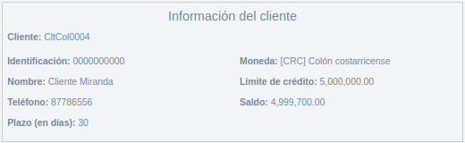 Informacion cliente nota de crédito