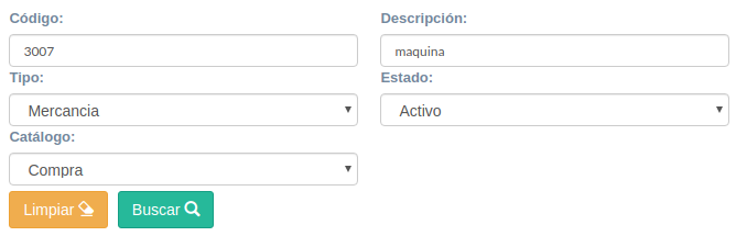 Campos del buscador productos