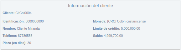 Información del cliente de la nota
