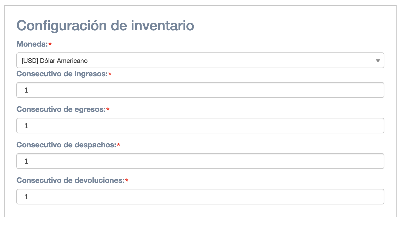 Configuracion inventario