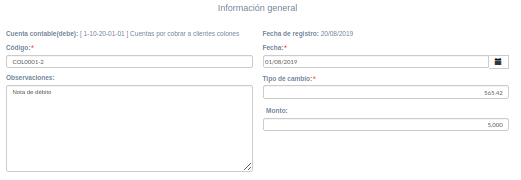 Información crear nota de débito