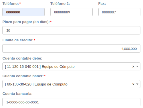 Crear proveedor seccion centro