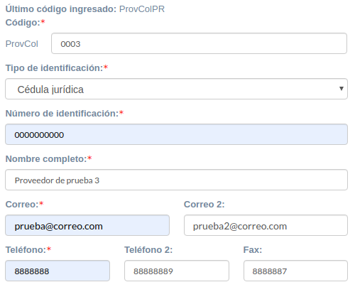 Crear proveedor seccion izquierda